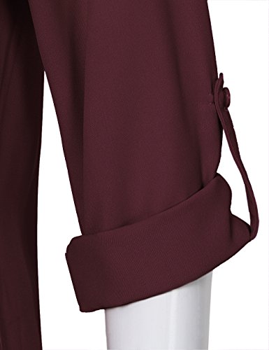 Timeson Blouses For Women Fashion 2023,Long Sleeve Chiffon Tunics Tops Women's Dress Shirts For Business Attire Casual 3/4 Sleeve Work Blouse Ladies V Neck Professional Office Tops Dark Red #TOP4