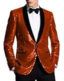 Pyiuhs Sequin Blazer Mens Slim Fit Prom Sequined Suits Jackets for Men Tuxedo Western One Button Suits Coats Party Dinner Big and Tall Luminous Orange Plus Size 3XL