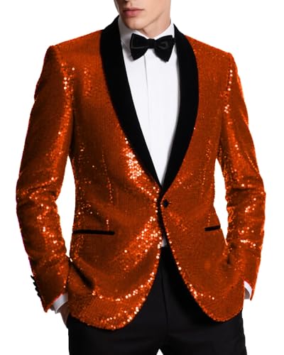 Pyiuhs - Orange Sequin Jacket - Slim Fit Shiny Men's Blazer Tuxedo Suit Coat (Size M) - Best Deal on Amazon