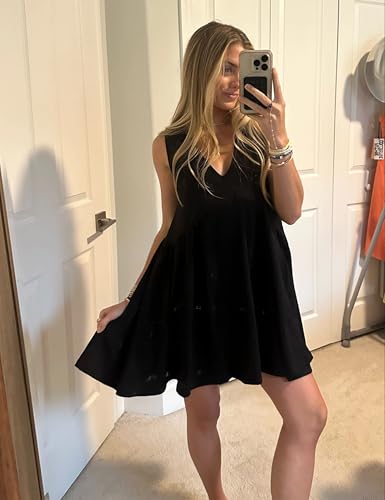 Sleeveless Mini Dress for Women 2025 Summer Casual V Neck Sundress Loose Babydoll Dress with Pockets4
