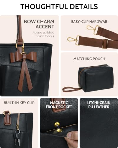 Image of Laptop Tote Bag for Women, Leather Work Tote with Padded Laptop Compartment, Cup Holder, Office Computer Briefcase