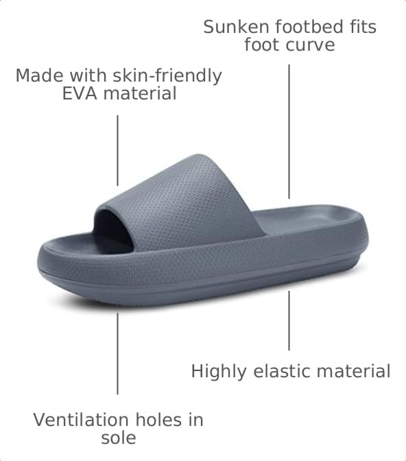 Image of welltree Slides for Women Men Pillow Slippers Non-Slip Bathroom Shower Sandals Soft Thick Sole Indoor and Outdoor Slides
