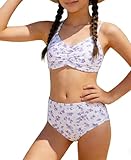 GRACE KARIN Swimsuit for Teens Bikini Set Bathing Suit Tankini Swimwear Girl Fashion Clothes with Cover Up Skirt Size 10 Purple Floral