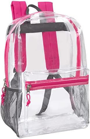 Trail maker Clear Backpack With Reinforced Straps & Front Accessory Pocket - Perfect for School, Security, & Sporting Events (Pink)