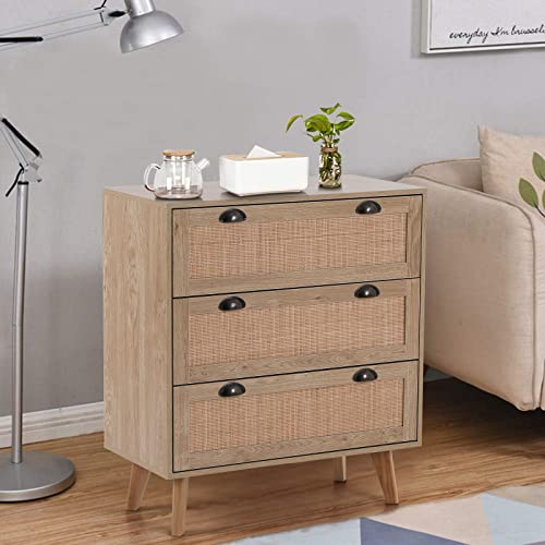 Sophia & William Storage Cabinet With Rattan Drawers And Pine Wood Legs, 3 Drawer Storage Chest For Living Room Bedroom #TOP4