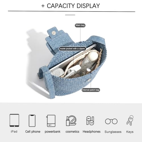 Image of JINMANXUE Woven Tote Bag For Women,Travel Shoulder Bag, Large Hollow Beach Soft Satin Handbags Hand-woven Satchel Clutch