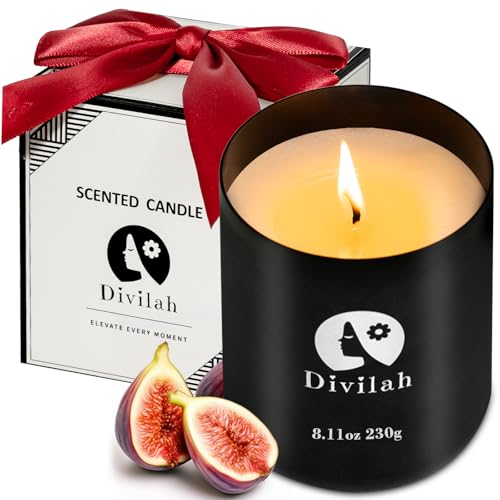Divilah Scented Candles Gifts for Women, 60H Long Burning Natural Soy Wax Fig Aromatherapy Candle for SPA Bathroom Yoga Christmas, Birthdays, Valentines, Mother's Day, Smokeless, 8.11oz