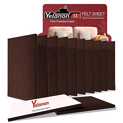 Yelanon Felt Furniture Pads 12 Pieces 8  x 6  Furniture Pads Self Adhesive, Cuttable Felt Chair Pads, Anti Scratch Floor Protectors for Furniture Legs Furniture Couch Felt Feet Hardwood Floor, Brown