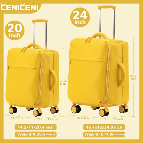 Ultralight 20" 24" Travel Luggage Set Carry-On Airline Approved Softside Suitcase, 360° Spinner Wheels, TSA Lock, with 7-Piece Travel Accessories, Lime Yellow3