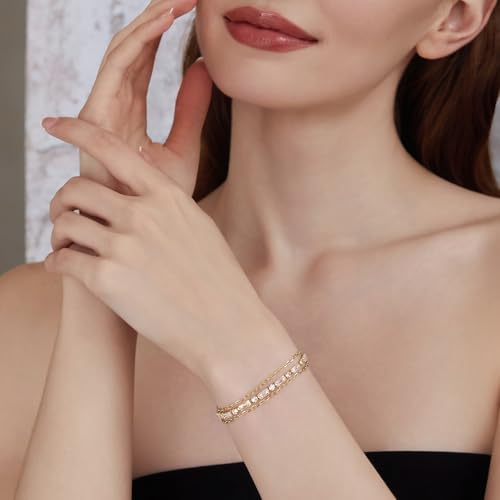 Cicy Bell Womens Double Layered Link Bracelets 14k Gold Plated Cubic Zirconia Tennis Bracelets Sets Trendy Jewelry Gifts for Lover Mom Friends3