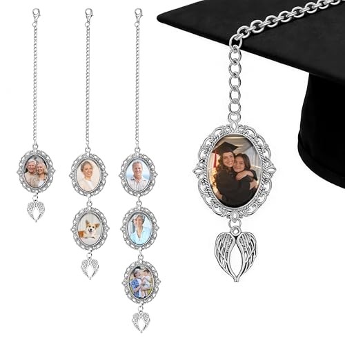 BEXOA Custom Graduation Tassel Photo Charm 2026 Personalized Memorial Tassel Charm with Angel Wings for Graduation Cap Decoration (1 Photo)