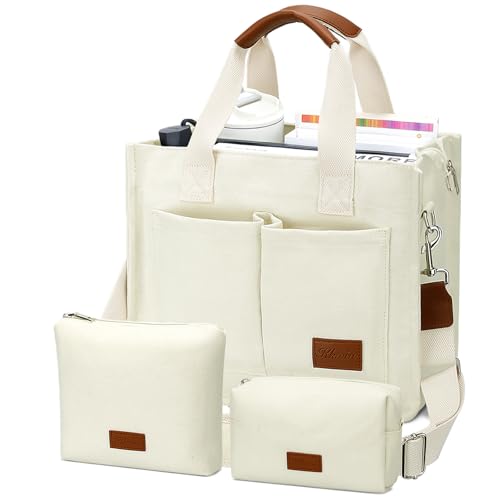 KKXIU 3pcs Large Canvas Tote Bag Sets for Women with Zipper and Compartment