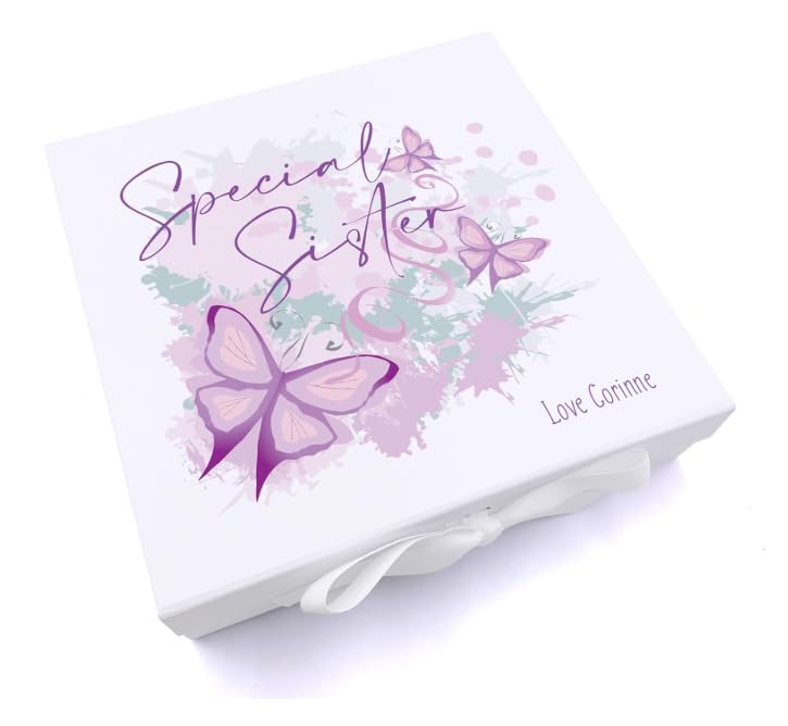 ukgiftstoreonline Personalised Special Sister Pink & Purple Butterfly Gift Keepsake Memory Box (Medium)