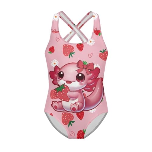 Image of Girls One Piece Swimsuits Axolotl Cross Back Swimwear Beach Summer Quick Dry Beach Bathing Suit