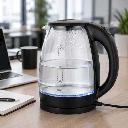 Image of Glass Electric Kettle 2L | Transparent Borosilicate Glass Body with Blue LED Light, Stainless Steel Heating Plate, 360 Swivel Base, Fast Boil Water Kettle for Tea, Coffee & Instant Beverages