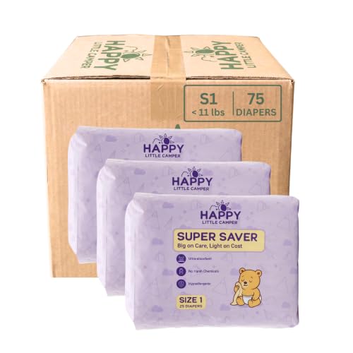 Image of Happy Little Camper Diapers, Size 1, 75 Ct, Totally Chlorine Free (TCF) | Soft, Secure & Absorbent with Up to 12-Hour Leak Protection for Day & Night