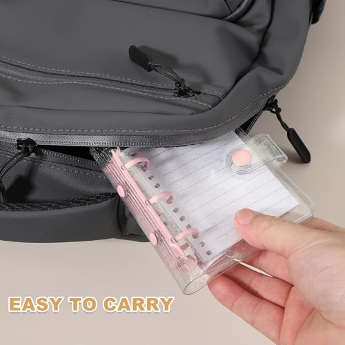 Mini classeur rose en PVC transparent de 10,9 cm avec fermeture pression durable - 5
