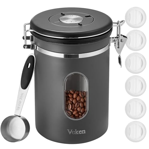Veken Coffee Canister with Window, 22OZ, Gray