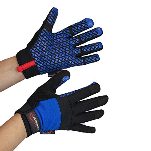 Safe Handler Super Grip Gloves | Textured Grip Palm, Non-Slip Texture, Hook & Loop Wrist Strap, Black/Blue, S/M, 1 Pair (2 Gloves) #TOP3