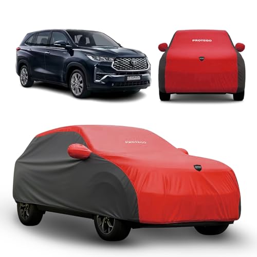 Image of PROTEGO Prime Series India's 1st Anti-Tear Car Cover for Toyota Innova Hycross | Heavy-Duty, Custom Fit, All Weather | 100% Waterproof, Windproof & Hail Resistant | 2-Year Warranty | Red + Black