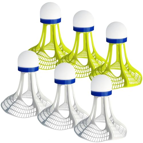 6 Windproof Badminton Shuttlecocks High Elasticity Shuttlecocks - Sports Training Balls for Players of All Levels Gym Use Outdoor Training Family Games and School Activities (3 White and 3 Yellow)