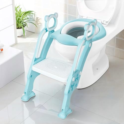 KEPLIN Adaptador WC para Niños con Escalera - Reductor WC para Niños Acolchado con Escalones Duraderos, Anchos y Antideslizantes, Borde Suave, Adecuado para Inodoros en Forma de V, U o O