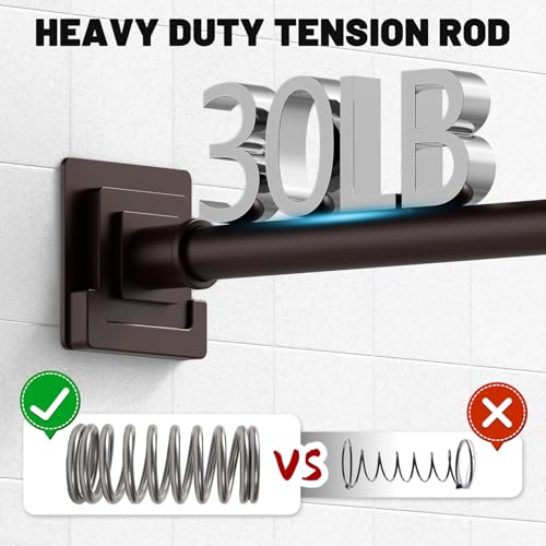 Image of UIOSANRT Brown Shower Curtain Rod 31-79 inches, Stainless Steel Shower Rod & Tension Rod, Adjustable Tension Shower Curtain Rod for Bathroom, Windows, Closet