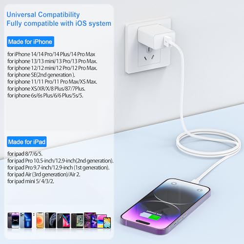 Image of 2PACK for iPhone Charger 10FT,Long Lightning Charging Cable,for Apple Certified Cord for iPhone 14 /13 /12 /11 Pro /X /Xs Max /XR /8 Plus /7 /6s /SE /5c /5s,for iPad Air /Mini USB Charge 10Foot