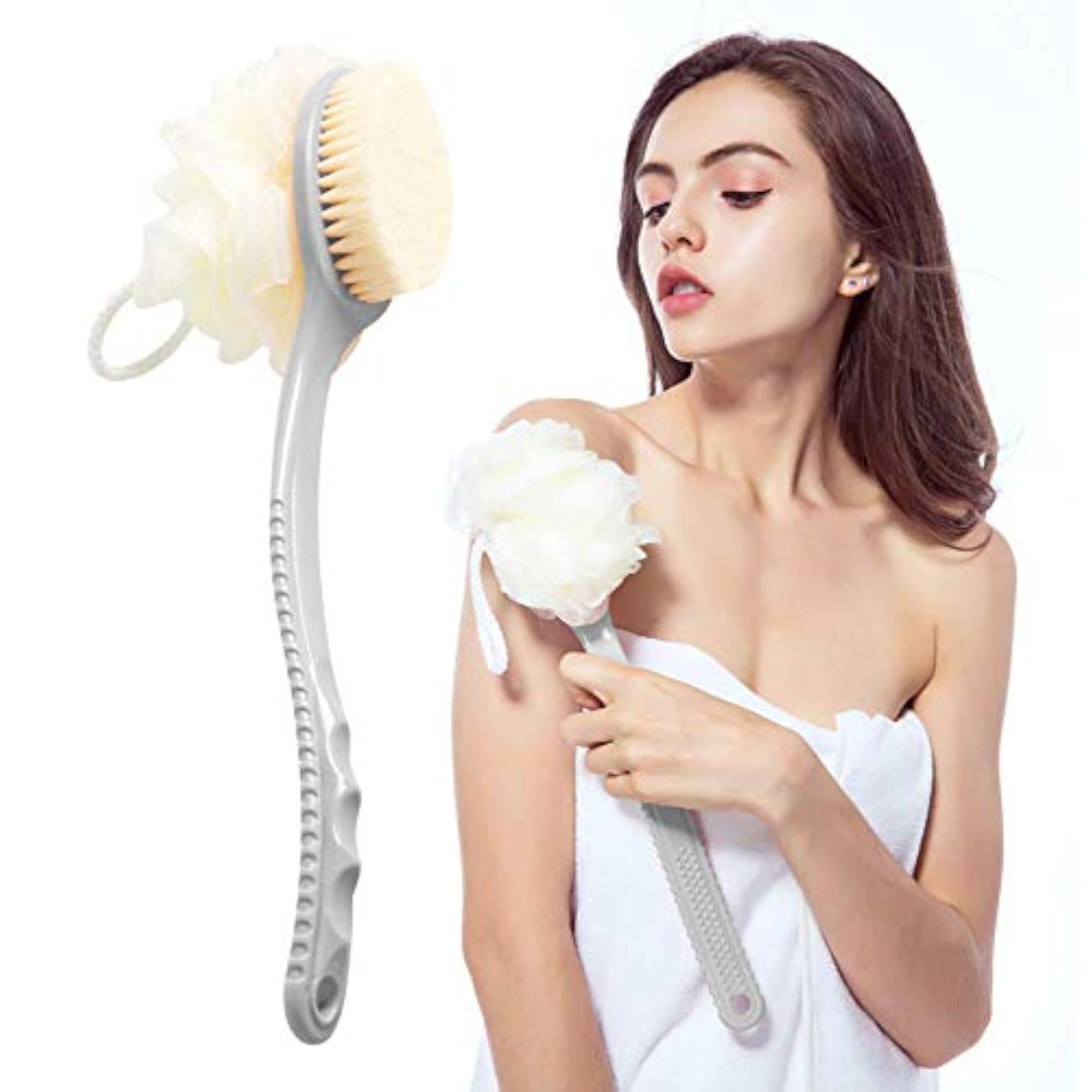 Loofah Back Scrubber with Curved Handle for Shower