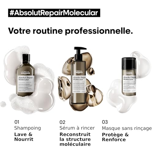 ’Oréal Professionnel Routine Réparatrice Absolut Repair Molecular pour Tous Types de Cheveux Abîmés Répare de Dommages en Une Application Formule brevetée Shampoing + Sérum + Masque - vue 4