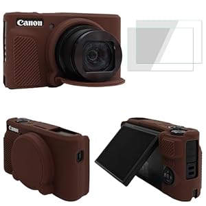 SX740 Kamerataschen-Zubehör-Set [mit 2 LCD-Hartfolien], Silikon-Schutzhülle, kompatibel mit Canon PowerShot SX730 SX740 HS Digitalkamera, Braun