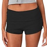KMBANGI Women Fold Over Shorts Elastic Waist Y2k Lounge Shorts Foldover Cute Pajama Bottoms Soft Sleepwear(Basic Solid Black,S)