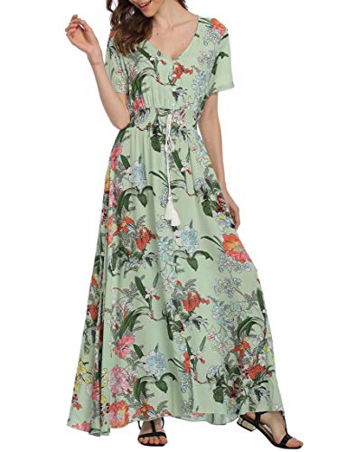 Image of VintageClothing Women's Floral Maxi Dresses Boho Button Up Split Summer Casual Long Dress Beach Party Dress
