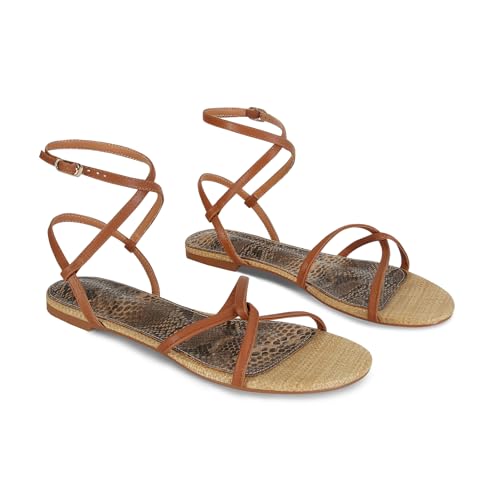 Image of SOVANYOU Strappy Sandals for Women Dressy Flat Sandals Open Toe Cute Summer Sandal with Cross Ankle Strap