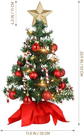 Amosfun Tabletop Christmas Tree Artificial Mini Xmas Pine Tree with LED String Lights, Star Tree Topper and Ornaments for Indoor and Outdoor Holiday Decoration