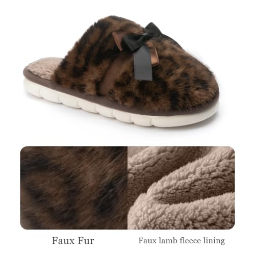 Image of Cute Women's Memory Foam House Slippers- Fuzzy Plush Cozy Shoes with Bow