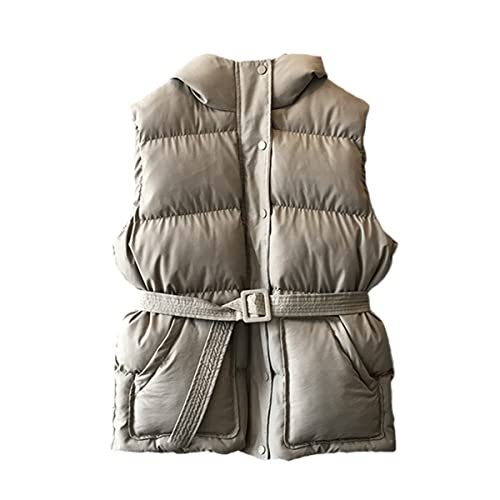 Chaleco acolchado para mujer en color caqui con capucha ajustable talla L
