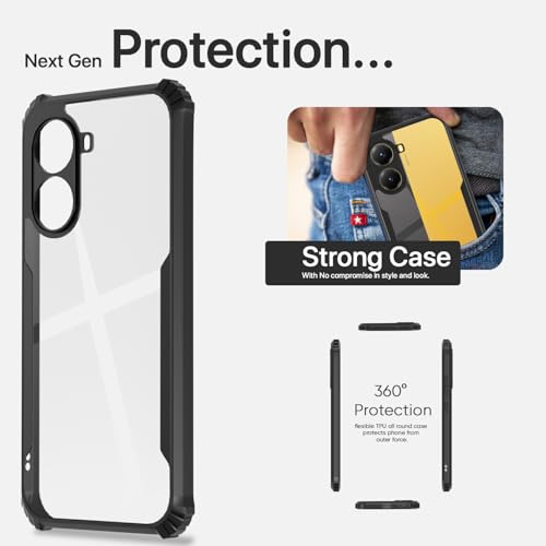 Image of Pikkme Crystal Clear Transparent Back Cover | Ultra Hyrbid | Full Camera Protection | Raised Edge | Bumper Case for Poco X7 Pro 5G (Black)