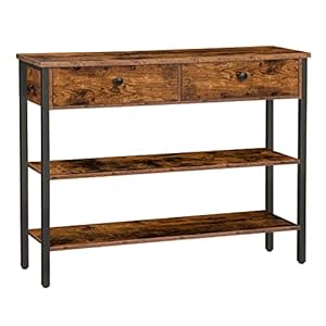 HOOBRO EBF32XG01 Consoletafel, haltafel met 2 laden en 2 planken, banktafel met stevig metalen frame, voor entree, hal…