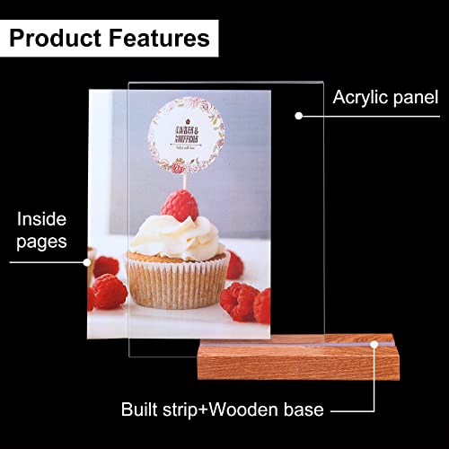 URbantin A5 Ständer Aufsteller Acryl Tischaufsteller,10 Stück T-Ständer Werbeaufsteller T-Aufsteller,Doppelseitig Schildhalter für Restaurant,Hotel,Dokumente,Büro, Geschäft (Holzsockel)