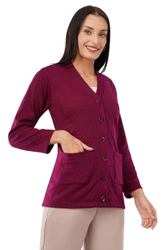 Image of Women Woolen Full Sleeve self Knit v-Neck Sweater Cardigan for Winter wear with Front Pockets Plus