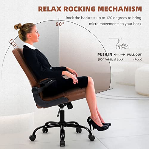 Seatzone Leather Office Chair Executive Desk Chair With Flip Armrest Small Chair For Desk Chairs With Wheels Adjustable Backward Tilt Swivel Chair #TOP2