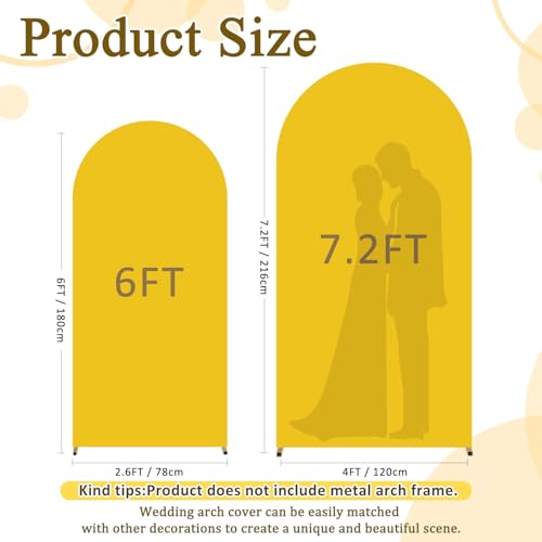 Image of FOTSHARER Gold Arch Cover Set of 2 Wedding Arch Stand Cover Spandex Arch Cover Backdrop Fabric 6FT 7.2FT Chiara Round Top Fitted Arch Cover Stretchy Backdrop Arched Wall Frame Cover for Party Decor