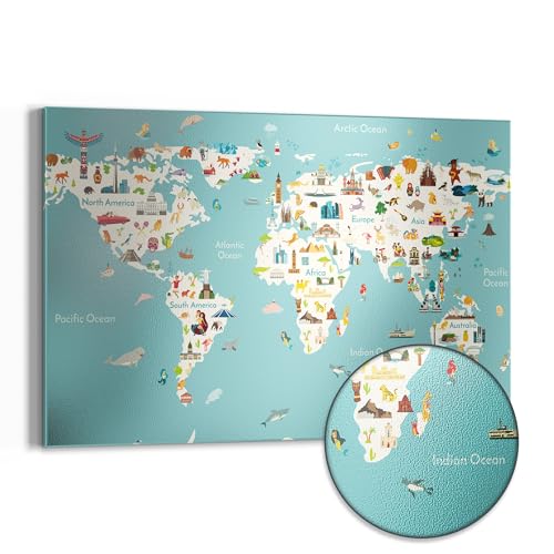 DEQORI Metall Magnettafel 'Süße Weltkarte' 60x40