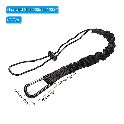 Image of PATIKIL Tool Lanyard with D Hook, 3 Pack 24 inch Safety Tool Leash 1 inch Width for Fall Protection, Black