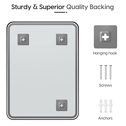 Klc 24 X 36 Inch Black Frame Bathroom Mirror For Wall, Rounded Corner Rectangle Black Brushed Metal Thin Frame Wall Mounted Mirror For Bathroom, Hangs Horizontal Or Vertical #TOP7