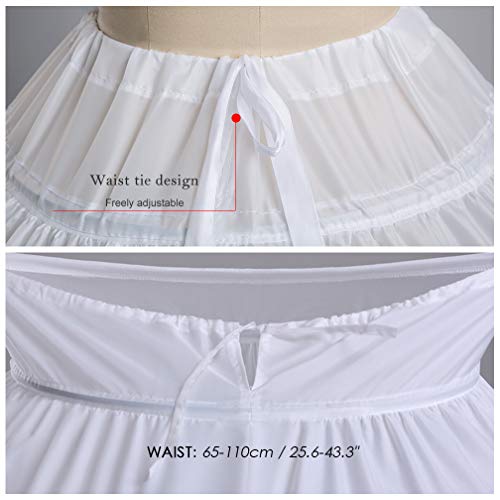 Besteamer Women\'s 6 Hoops Petticoat Skirt for Party Wedding Crinoline Slip Underskirt White
