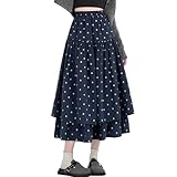 Caractéristiques : motif à pois, taille haute, poches latérales, ourlet évasé à volants style alin, jupe marron, jupe bleu marine, jupes midi pour femme, jupes taille haute pour femme, jupes longues.