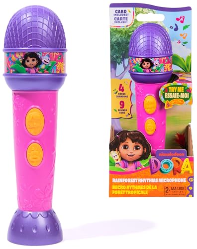 Dora - Micro À Fonctions De La Forêt Tropicale - Micro Musique 18 Cm - 4 Chansons & 9 Sons - Bilingue Français Anglais - Dessin Animé Jouet Maison De...