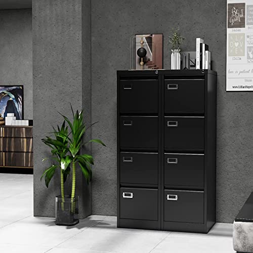 Yizosh 4 Drawer Black File Cabinet With Lock, Filing Cabinets For Home Office, Metal Locking Office File Storage Cabinets With Drawers, Vertical Small Filing Cabinet Organizer For Legal/A4 #TOP4